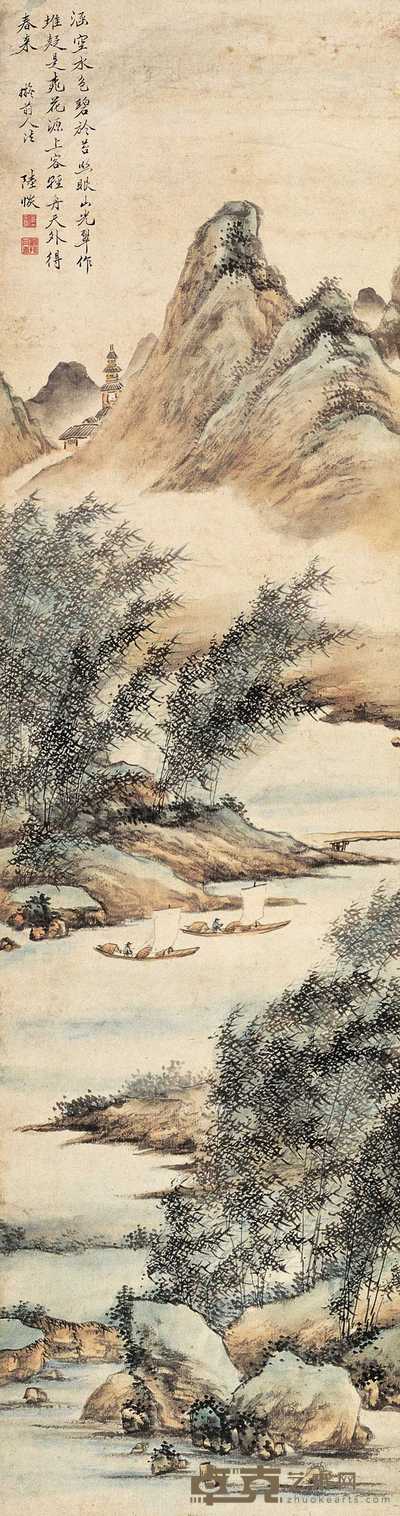 陆恢 山水图 立轴 156.5×41cm